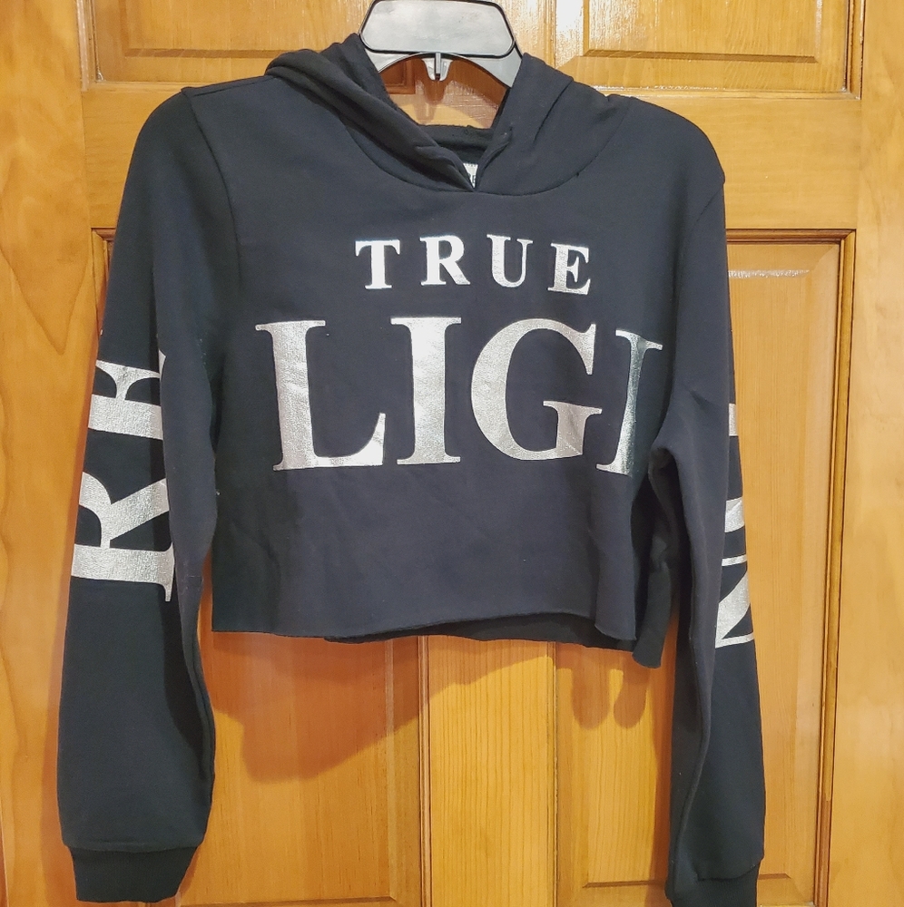 True Religion cropped sweater hoodie foil logo